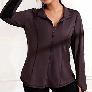 Plum / Dark Purple Full-Zip Stretchy Scrub Jacket Work Coat Plus Size 20 / 1X